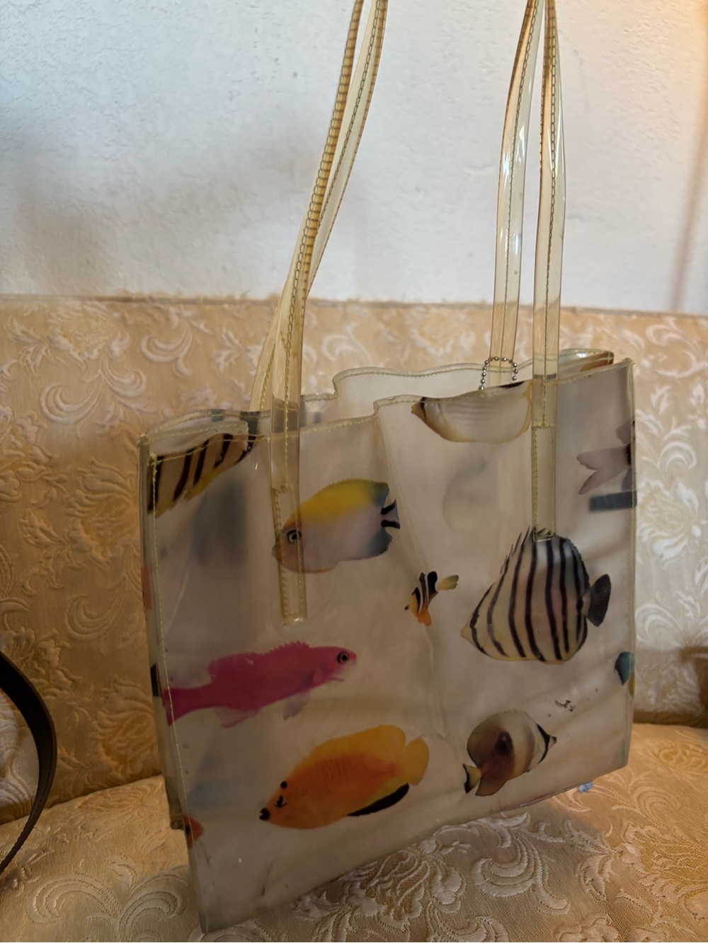 Clear Fish Print Tote Bag in Cream and Multicolor